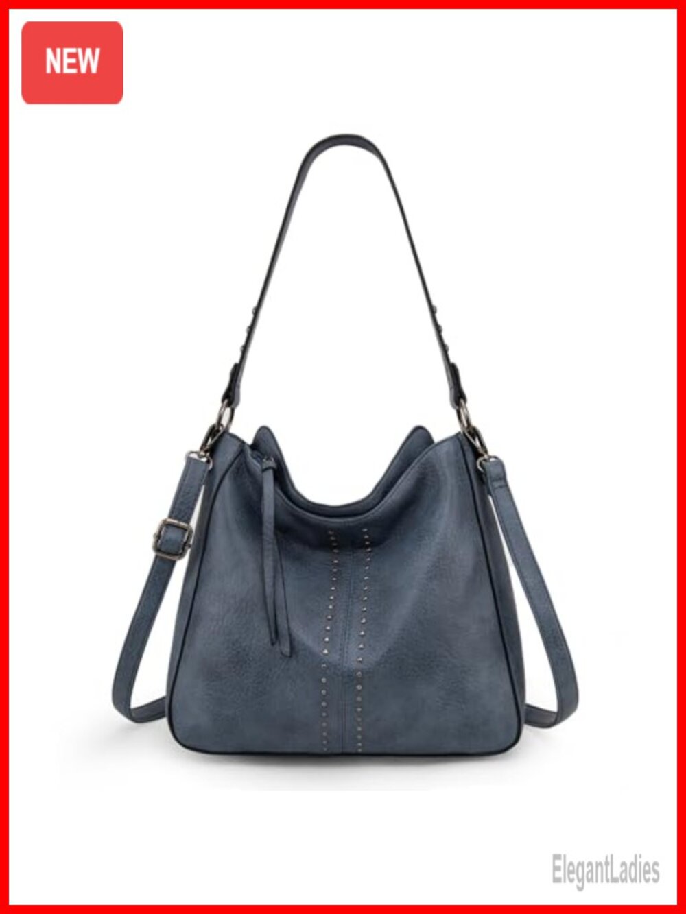 Pebbled Vegan Leather Hobo Bag Crossbody Purse with Stud Accents